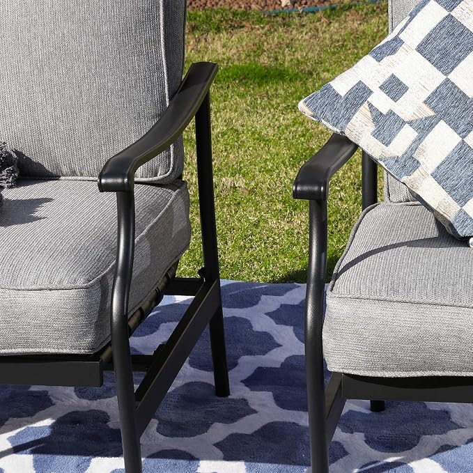 Patio Chairs Bistro Rocking Sofa Chair Modern Outdoor Furniture Set Conversation Sets with 5.1 Inch Thick Seat Cushions (2PCS-2, Grey)