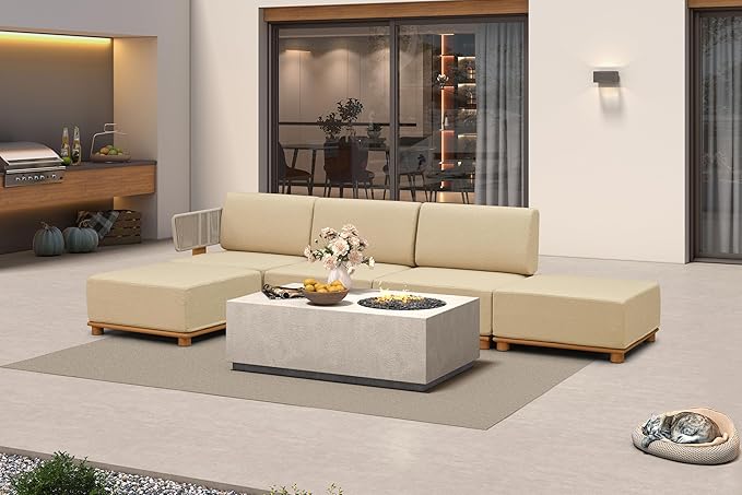 PURPLE LEAF Patio Furniture Set Modular L-Shaped Outdoor Sectional Sofa with 11" Thick Olefin Cushion 5-Piece Outdoor Conversation Set for Backyard Garden Poolside 2 Ottomans Included, Beige