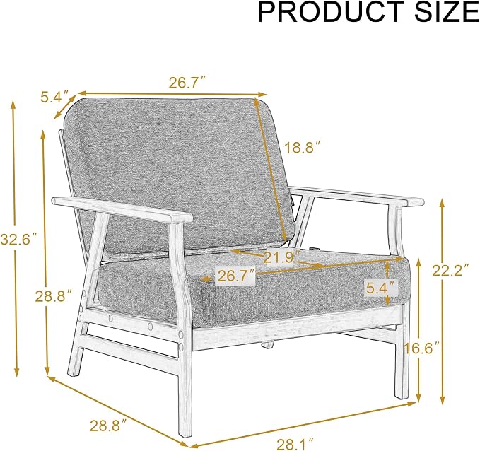 Dark Wood Patio Chair Outdoor Bistro Set, 2 Piece Outdoor Armrest Chair All Weather Patio Sofa Furniture Backyard Conversation Sets with Cushions - Light Camel