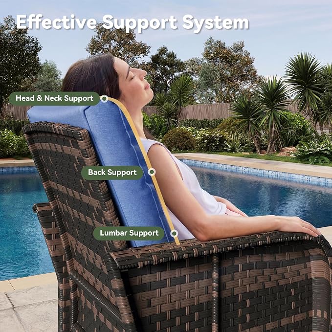 Aoxun 10-Piece Patio Furniture Set with 44” Fire Pit Table, Wicker Rattan Outdoor Sectional Sofa with High Back Swivel Rocker Chairs, Outdoor Patio Furniture Set with Thick Cushions & Ottoman, Blue