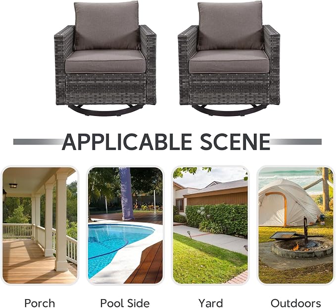Belord Wicker Chairs Outdoor Bistro Set Oversize Patio Swivel Rocker, Rattan Outdoor Seating Set of 2 Swivel Glider Chairs Wicker Furniture for Porch Deck Backyard with Water-Resistant