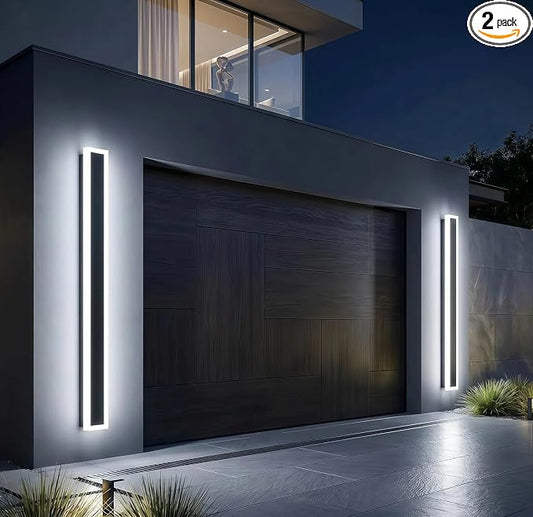 Modern Outdoor Wall Light 2pack 39in, 4.72in Width, Dimmable LED | 4000LM for Garage Front Door Porch, IP65 Waterproof Outdoor Sconce, Cover All Jbox, 3000K-6000K Adjustable, Matte Black