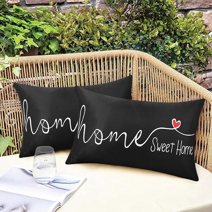 Adabana Outdoor Waterproof Sweet Home Pillow Covers Set of 2 12x20 Inch | Home Decorative Outdoor Pillows Cover for Patio Garden Porch Farmhouse