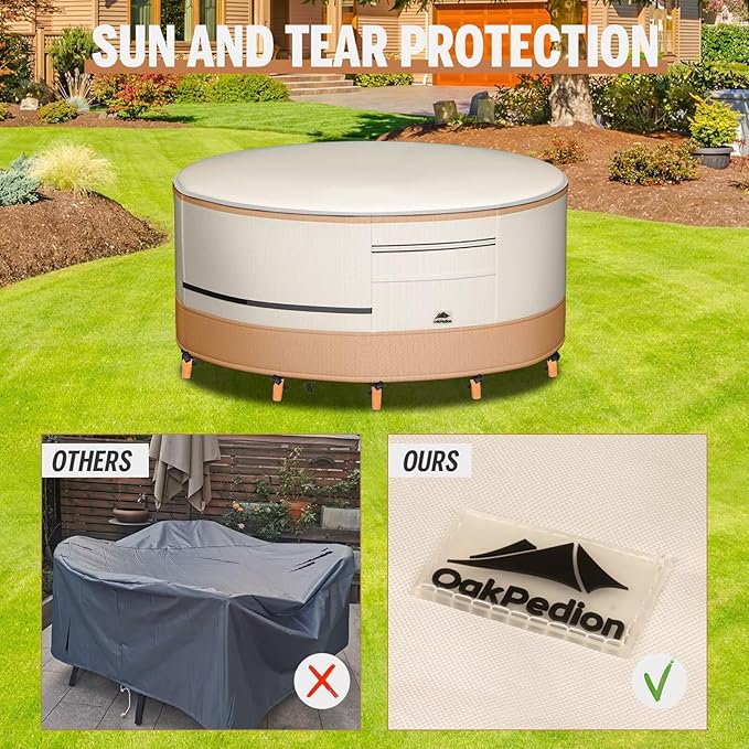 Round Patio Furniture Covers 800D Ripstop 100% Waterproof Patio Table Chair Set Covers Durable UV Resistant Fabric for Outdoor Furniture Set, 62"DIA x 28"H