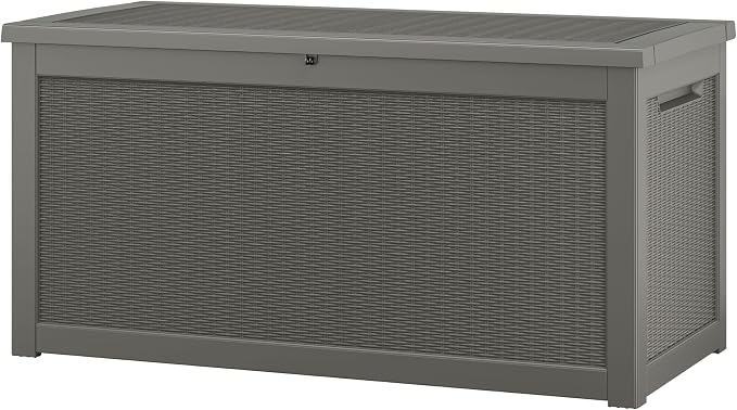 NUNU LAB 300 Gallon Outdoor Storage Box,Resin Large Sturdy Deck Box, Backyard Outside Storage Box Waterproof with Double Wall Panels,Package Delivery Garden Outdoor Hose Storage Bin