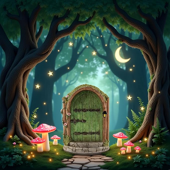 Green Fairy Door, Wooden Miniature Fairy Garden Doors Outdoor Mini Fairy Gnome House Accessories for Tree Trunk Ornaments Garden Miniatures, Fairy Doors for Trees Outdoor, Gnome Door for Tree Trunk