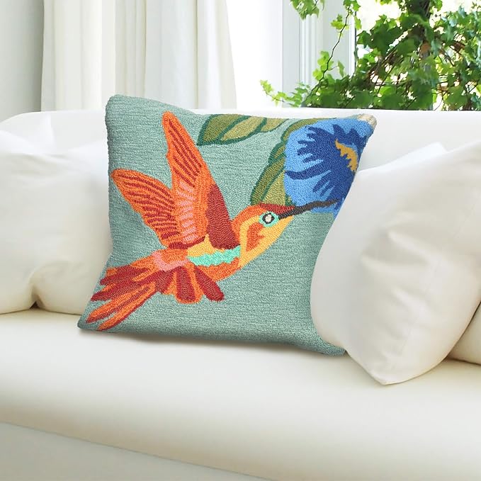 Liora Manne Whimsy Bird and Flower Indoor/Outdoor Pillow, Sky