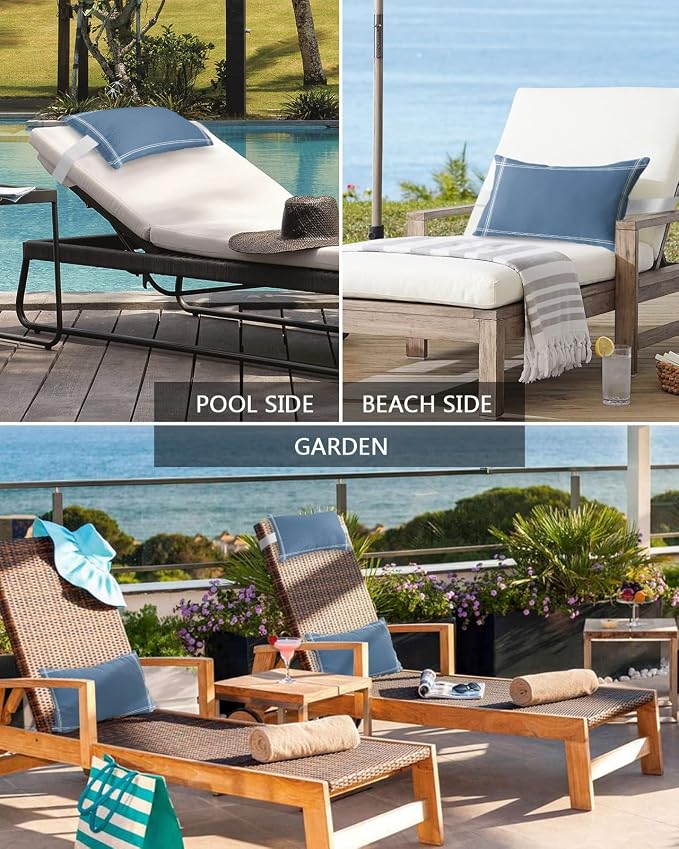 Outdoor Pillows Covers with Inserts Solid Color RoyalBlue Waterproof Recliner Pillow with Adjustable Strap Throw Pillows for Patio Furniture Pool Lounge Chair, 11x16 inch, 1PCS