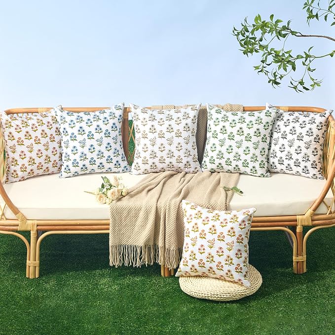 Allorry Outdoor Pillow Covers 18x18 Set of 2 Black Floral Accent Print Boho Decorative Throw Pillow Cases for Spring Summer Outdoor Waterproof Farmhouse Sofa Bed Cushion Covers Home Decor JB006-E18