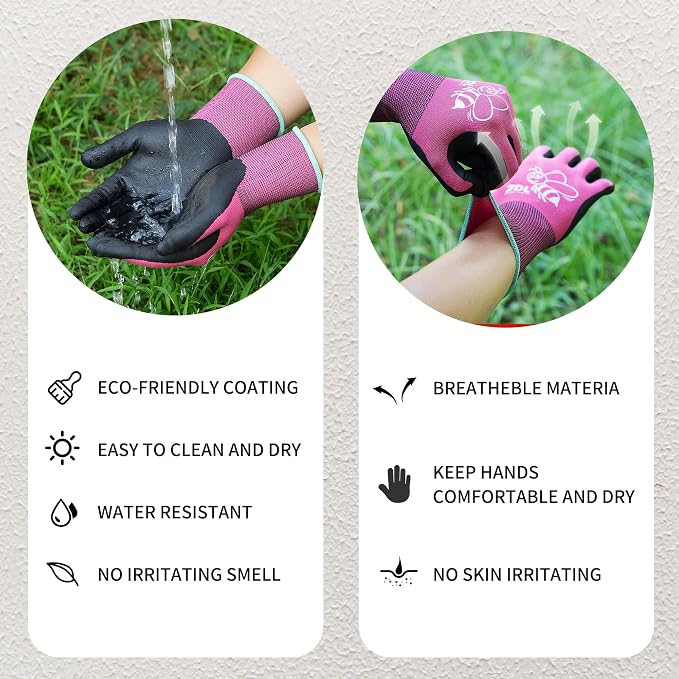 JDL 3 Pairs Nylon Nitrile Coated Gardening Gloves for Women, Touchscreen Yard Garden Gloves, Breathable Safety Work Gloves with Grip, Pink, Small