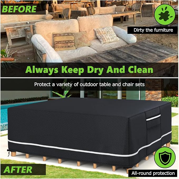 Patio Furniture Covers Waterproof, Heavy Duty 600D Outdoor Furniture Covers for Outside Sectional Sofa Set,Tear Resistance and Anti-UV, 126"L x 126"W x 28"H, Black with White Border