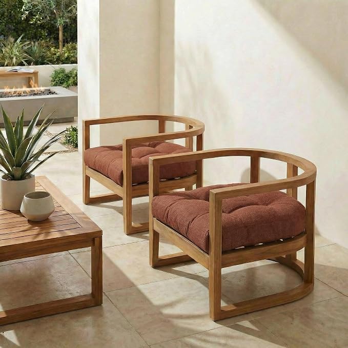 RSH DECOR: Sunbrella Tufted Wicker U-Shape Cushions Set of 2 | 22” x 22” | Outdoor Seat Cushions for Patio Furniture| Crafted with Sunbrella Performance Fabric | Made in USA (Essential Russet)