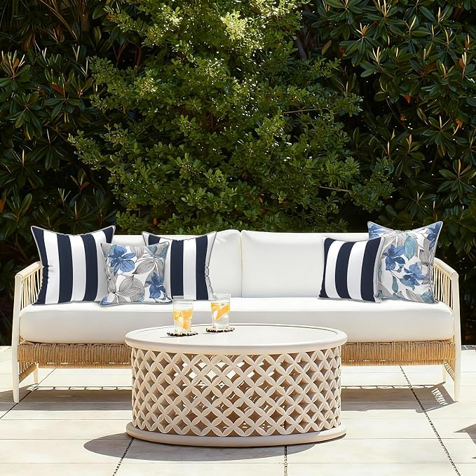 LVTXIII Outdoor Throw Pillows 20x20 Patio Waterproof Square Pillows with Piping Fade Resistant Accent Pillow for Spring Summer Garden Decoration, Set of 2, Cabana Navy