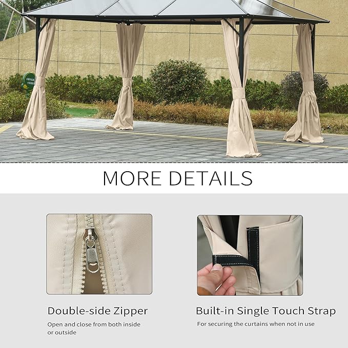 Outsunny 10' x 13' Universal Gazebo Sidewall Set with Panels, Hooks and C-Rings Included for Pergolas and Cabanas, Beige