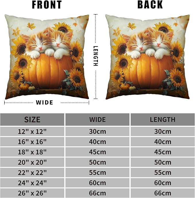 Fall Pillow Covers 16x16 Set of 2 Lovely Cat Pumpkin Sunflower Throw Pillow Covers Autumn Harvest Farmhouse Pillowcase Double Sided Printing Cushion Case for Patio Outdoor Sofa
