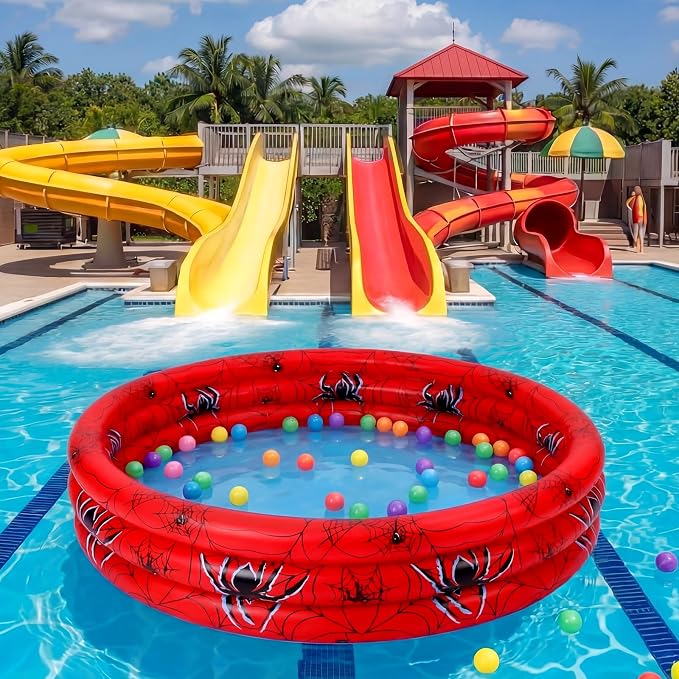 Arrowbash Spider Inflatable Pool 49" x 10" Spiderweb Red Garden Round Blow up Swimming Pool for Summer Indoor&Outdoor Water Game Play Center