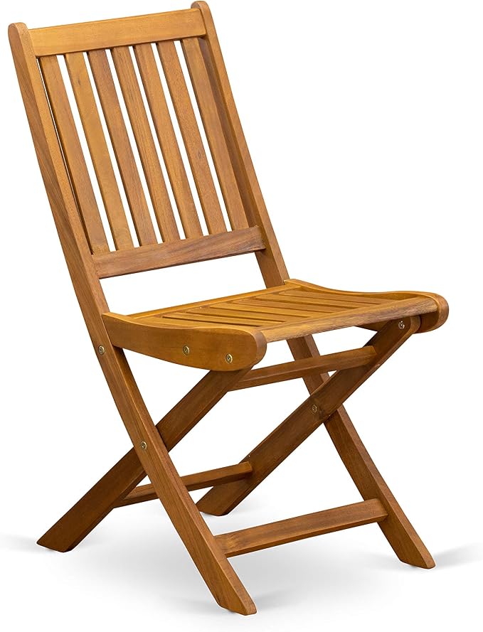 East West Furniture MNDK3CWNA 3 Piece Patio Bistro Sets Wood Folding Table Set Contains a Round Outdoor Acacia Wood Coffee Table and 2 Folding Side Chairs, 30x30 Inch, Natural Oil