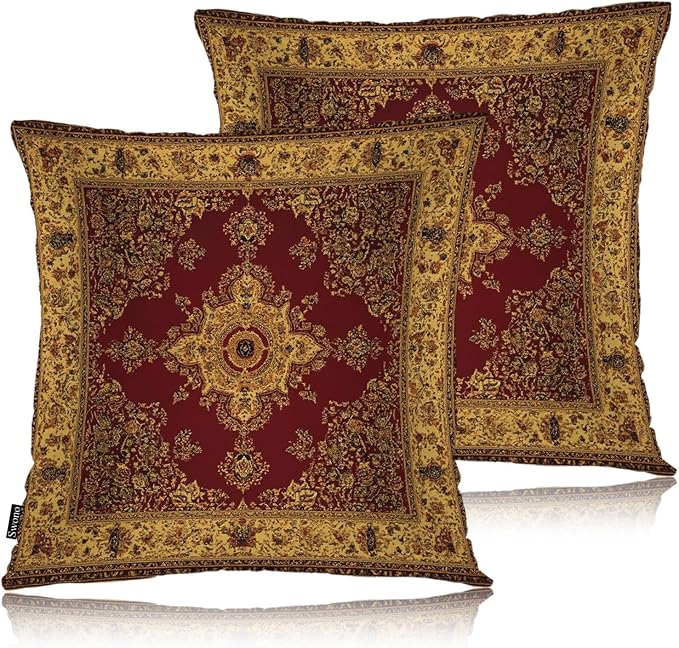 Swono Paisley Carpet Cozy Pillowcase Cushion Cover, Persian Carpet Tribal Floral Decorative Throw Pillows Covers Outdoor Pillow Case for Home Office Sofa Picnic Car 18" X 18" 2 Pack