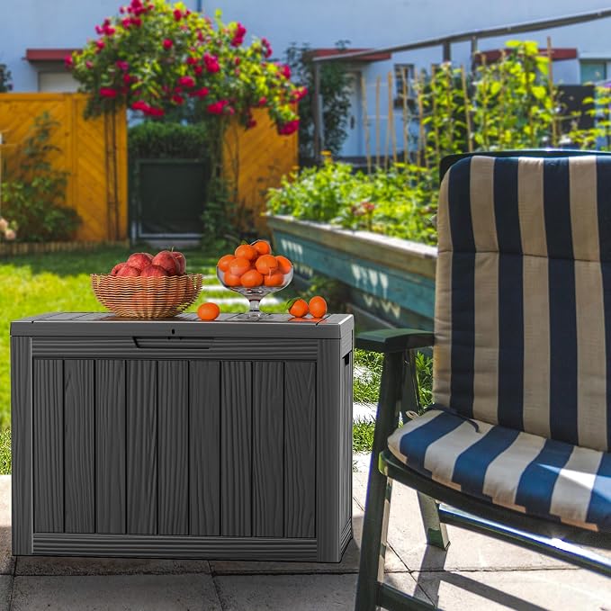 EasyUp 50 Gallon Deck Box Small Deck Box for Indoor and Outdoor,Waterproof Storage Boxs for Patio Furniture,Garden Tools,Cushions, Lockable and UV Resistant,Easy to Install(Black)