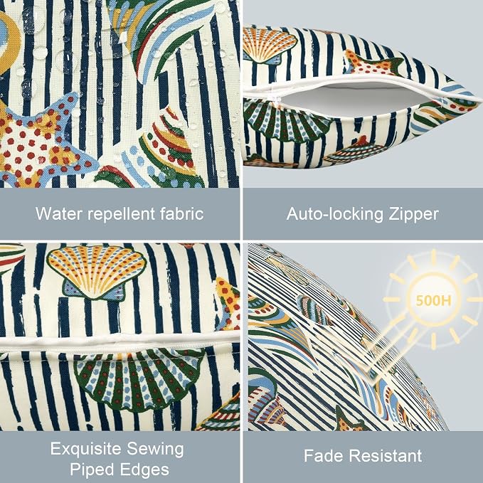 LVTXIII Outdoor Throw Pillow Covers Set of 2, Patio Waterproof Pillow Cases Fade Resistant Accent Pillow Covers for Home and Garden Furniture Decoration, 16x16, Crayon Shells