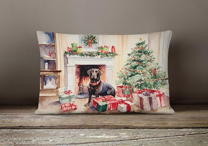 Caroline's Treasures DAC2696PW1216 Labrador Retriever Cozy Christmas Throw Pillow Machine Washable, Indoor Outdoor Decorative Pillow for Couch, Bed or Patio, 12HX16W