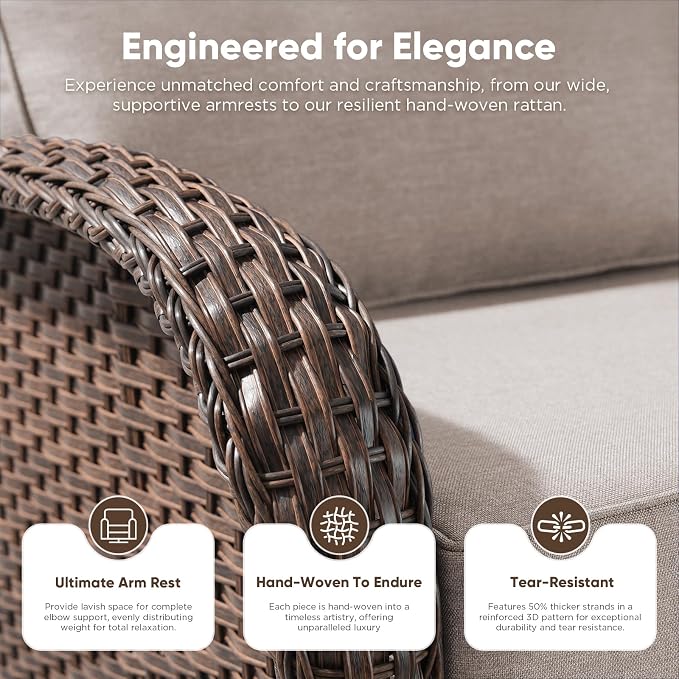 8-Piece Patio Furniture Set with Upgraded 6" Thick Cushion - High Back Outdoor Swivel Rocker Chairs with 3-Seater Sofa, Coffee Table,Wicker Outdoor Conversation Set for Deck, Porch, Yard, Poolside