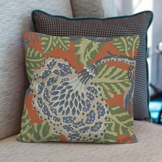 Navy Blue Floral White Cushion Cases Green and Orange Chinoiserie Cushion Cases 20x20 INClassic Accent Outdoor Garden Decoration for Patio Garden Couch Tent