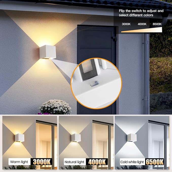 20W 3CCT Adjustable Up and Down LED Wall Sconce 4 Pack | White IP65 waterproof ETL certified 1300LM Exterior/Interior Lighting Fixtures for porches & patios