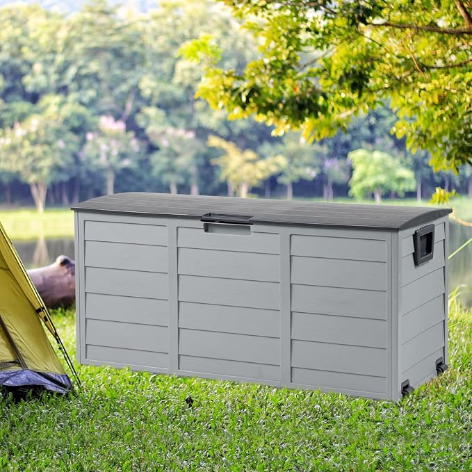 VINGLI 75 Gallon Outdoor Storage Box, Patio Deck Box Furniture with Lockable Design, Plastic Storage Containers with Lid, Outdoor Storage Bin for Garden | Pool | Balcony | Yard, Black
