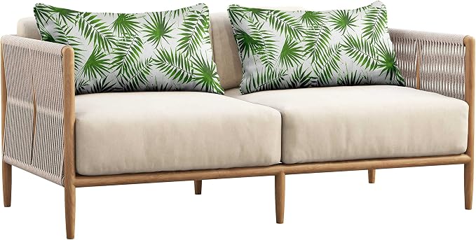 Indoor/Outdoor Polyester Fabric Lumbar Pillow Cover, All-Weather Waterproof Rectangular Cushion Case for Patio Furniture, 16 x 24 Set of 2 - Leaves-86