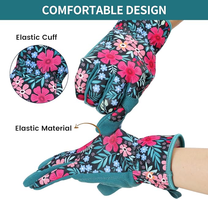 Pleneal Gardening Gloves for Women, Garden Gloves Protective Working Gloves | Abrasion Resistant, Double-Layer Padded Palm, Breathable & Sweat-Absorbent Back, Elastic Wrist Closure, Flexible & Ergonomic