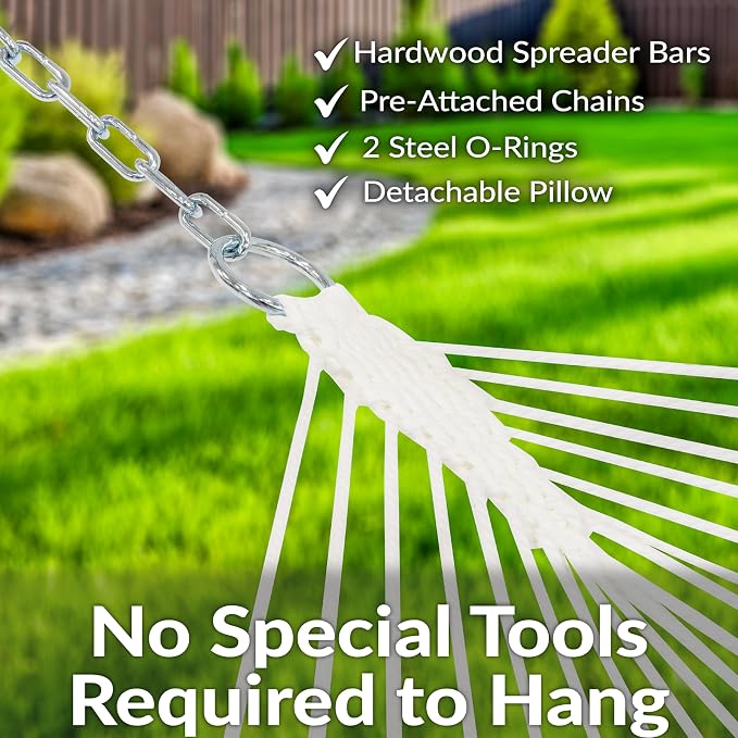 Sunnydaze Extra Large Quilted Hammock with Spreader Bars - 2-Person Hammock for Outside - Woodland Stripe