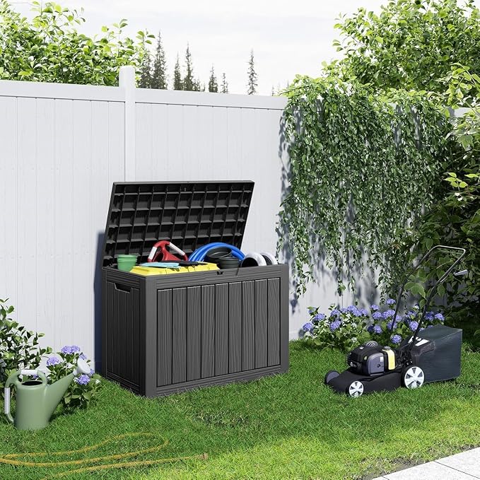 EasyUp 50 Gallon Outdoor Storage Box,Deck Boxe Outdoor for Garden Tools Equipment,Cushions and Patio Storage,Lockable&Waterproofand Resin,Easy to Install(Black)