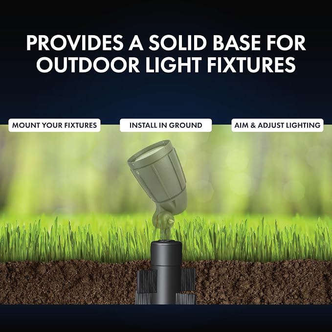 17" Outdoor Landscape Lighting Mounting Post – Heavy Duty ABS Ground Stake with Stabilizing Wings & 1/2" NPT Threaded Cap for Flood Lights, Spotlights & Outdoor Fixtures, MPOST17