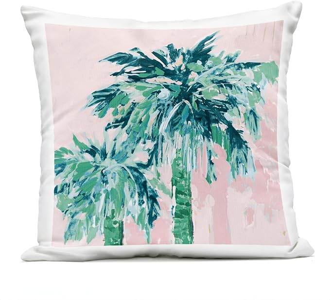 Stupell Industries | Tropical Palms on Pink, 18 x 18 | Outdoor Pillow, Made in USA - By Jane Slivka