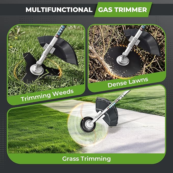 36CC Gas Powered String Trimmer, 3IN1 2-Stroke Gas Powered Weed Wacker with Brush Cutter, 3/40-Tooth Blade, Shoulder Strap for Garden, Yard