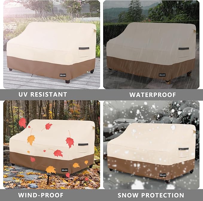 ANartcle 2-Seater Patio Loveseat Cover,60W x 34D x 30H Inches Outdoor Couch Cover,100% Waterproof Heavy Duty Outdoor Sofa Covers,Patio Furniture Covers,Beige&Brown