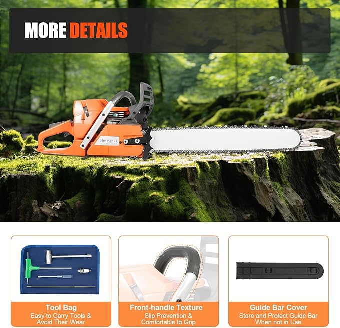 Gas Powered Chainsaw, 72cc Engine, 2-Cycle X-Torq Engine, 24'' Handheld Cordless Petrol Chainsaws For Cutting Wood Outdoor Home Farm Garden Use Cutting And Tree Pruning,Save Time, Be Efficient
