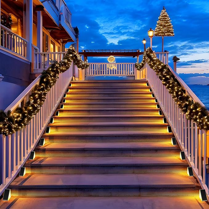 AUDLES 2 Pack Solar Stair Lights Outdoor Stair Lights with Waterproof IP67 LED Solar Light for Outside Light Decor for Deck, Front Step, Front Porch, Patio, Garden and Backyard