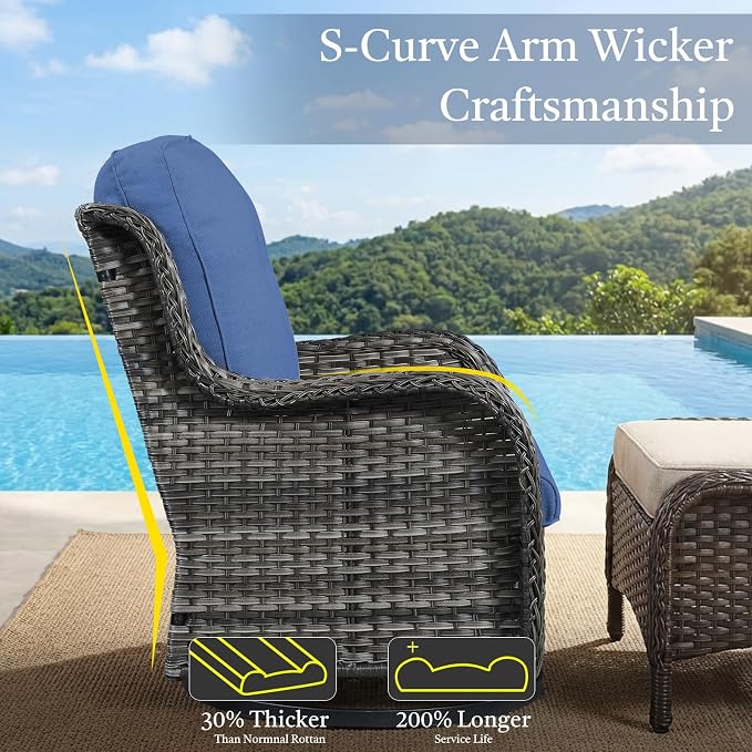 Wicker Patio Furniture Set- 4 Pieces Swivel Patio Chairs,PE Rattan Outdoor Rocking Chairs Porch Furniture for Garden Deck