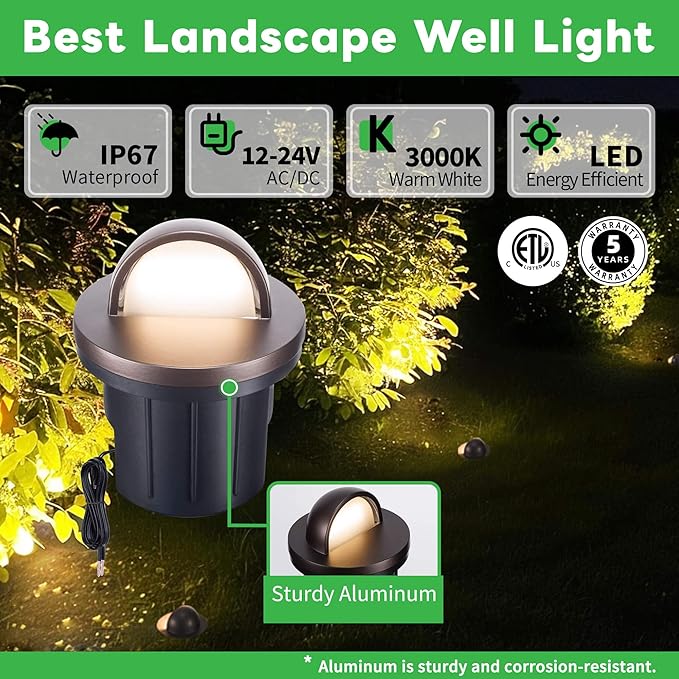 3000K Landscape Well Lights, 6 Pack 6W 420LM LED Low Voltage 12V In-Ground Lights, IP67 Waterproof Aluminum Oil-Rubbed Bronze, Single-Side Lighting Outdoor for Pathway, Lawn