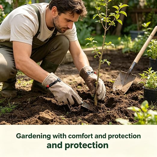 Leather Gardening Gloves for Men - Working Gloves for TIG/MIG Welding, Construction,Yard Work, Landscaping, Rose Gardening, BBQ Farm, Best Garden Gifts & Tools for Gardener (Brown, Large)