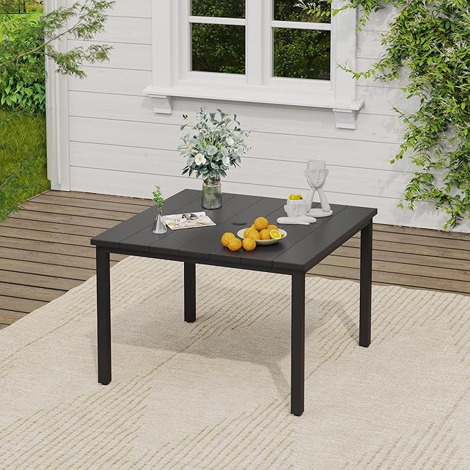 VICLLAX 5 Pieces Patio Dining Set, Patio Furniture Set of 4 Patio Swivel Dining Chairs and Square Patio Table, Dark Charcoal Chairs & Black Tabletop