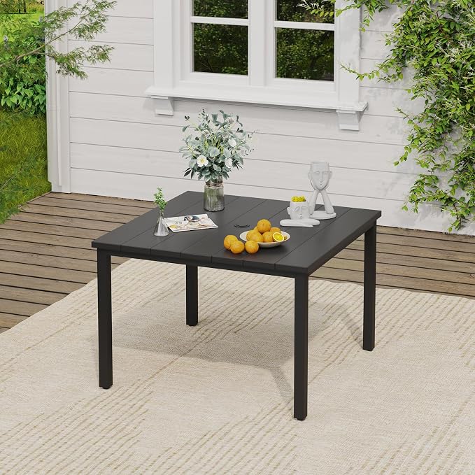 VICLLAX Patio Dining Set, 40.2" Black Table & 4 Chairs with Wheat Cushion | Outdoor Table and Chairs Set of Square Metal Patio Table, Outdoor Dining Chairs with Metal Frame, Garden Deck Porch