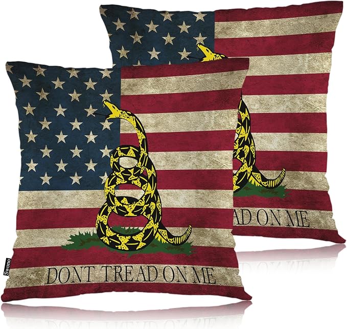 Swono Couch Pillow Cover Set of 2 Don't Tread On Me, Vintage American Flag Snake Decorative Throw Pillowcase Cushion Cover 18 X 18 Inch Throw Pillows Covers for Sofa Bedroom Car Living Room