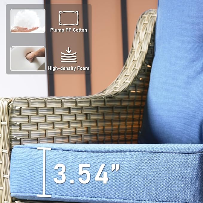 HOOOWOOO 9 Piece Patio Furniture Conversation Sets with Swivel Rocking Chairs,Outdoor Wicker Furniture with Ottoman,All Weather Resistant High Back Rattan Conversational Set(Diamond Blue)