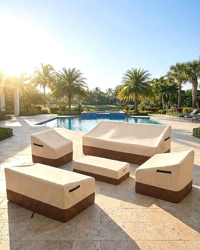 Outdoor Waterproof Patio Chair Covers, 33W x 35D x 36H inches Weather Resistant Furniture Cover Heavy Duty 600D Oxford 2-Pack, Beige and Brown