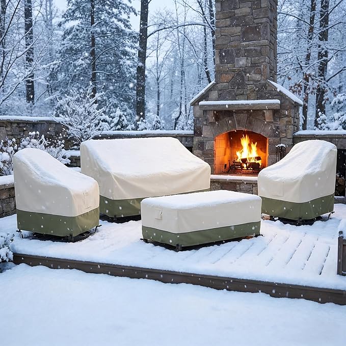 Bitubi Outdoor Waterproof Patio Furniture Covers 4-Piece Set for Swivel Rocker Chairs, Patio Loveseat 58in, Coffee Table 48in, Heavy Duty 600D Tough Canvas, Beige