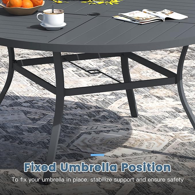 DIFY Patio Table and Chairs Set for 8, 9 Piece Outdoor Dining Set Includes 59.8" Round Metal Dining Table with Umbrella Hole and 8 Textilene Swivel Patio Chairs, for Garden Backyard Deck, Grey