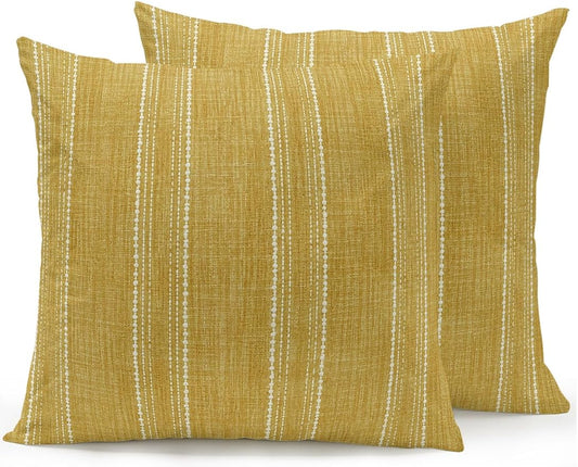 Waterproof Outdoor Pillow Set of 2 Yellow Linen Stripes Decorative Throw Pillows Cover & Insert 16x16 Inch Pillowcase Parallel Vertical Lines Pillows for Couch Sofa Bed Patio Furniture Indoor Outdoor